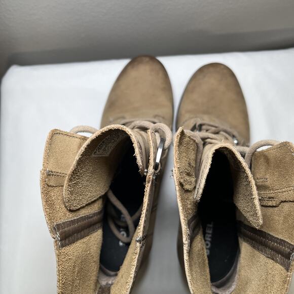 Sorel Joan of Arctic Wedge Mid Tobacco Tan Winter Leather Boot Womens Size 9 EUC - Picture 10 of 15